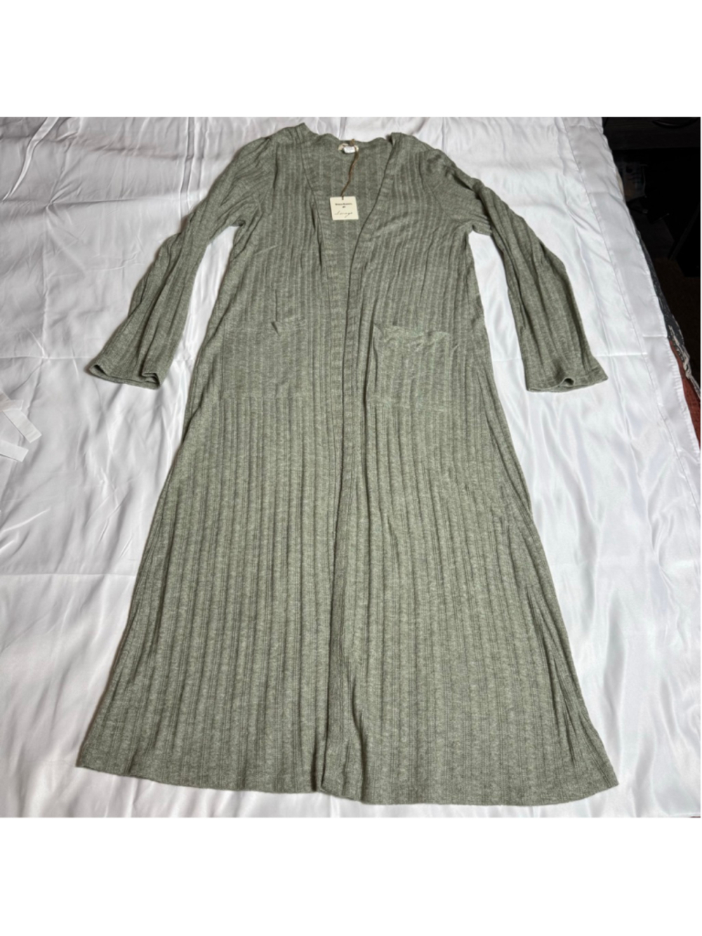 Women's World Market Green Ribbed Long Cardigan OS